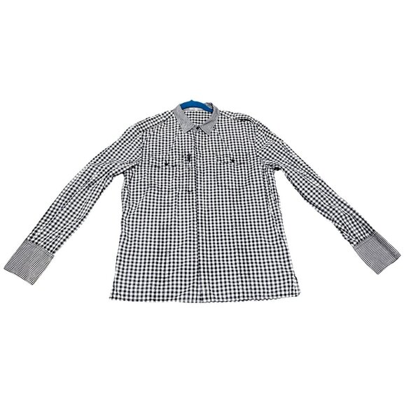 For All Mankind Men's Gingham Checkered Long Sleeve Shirt L Black & White - Picture 9 of 11